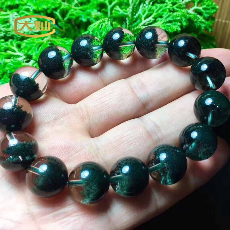 大灿 天然绿幽灵聚宝盆手链绿幽灵半壁江山金字塔千层山单圈手串