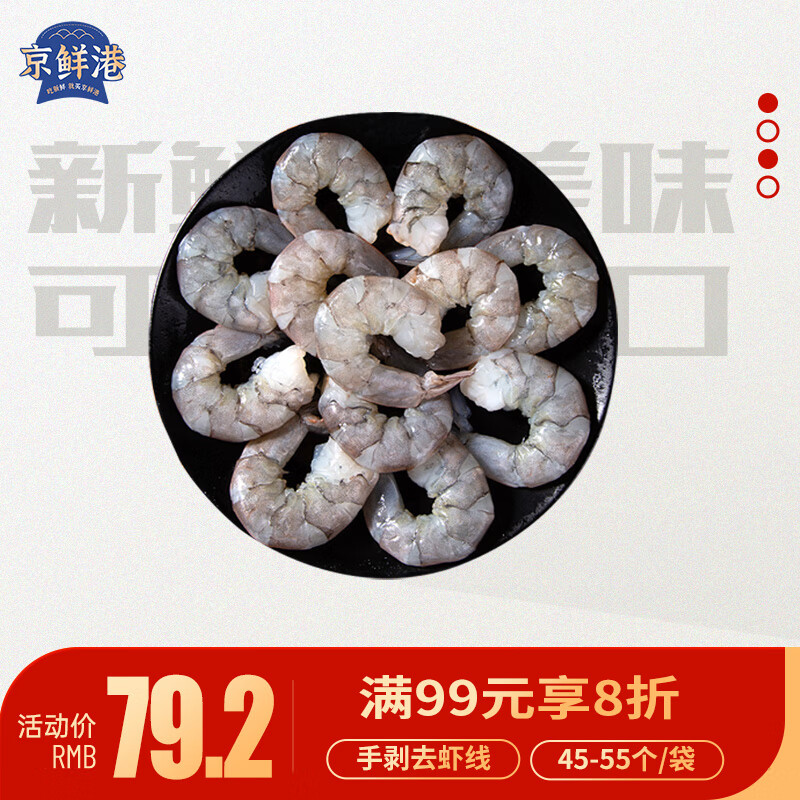 京鲜港精选冷冻黑虎虾仁500g（大号）45-55个/袋手剥去虾线送礼