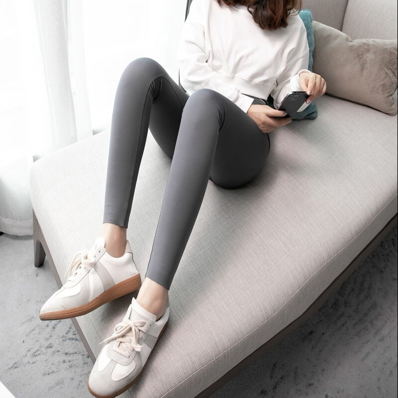 燠阳鲨鱼裤女外穿打底裤高腰收腹提臀显瘦运动紧身裤DM 纯色-加绒黑色 L 【105-115斤】