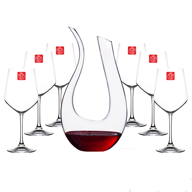 RCR意大利进口水晶红酒杯套装家用轻奢高级感葡萄酒高脚杯乔迁礼物 天鹅醒酒器+高脚杯 463ml 6只