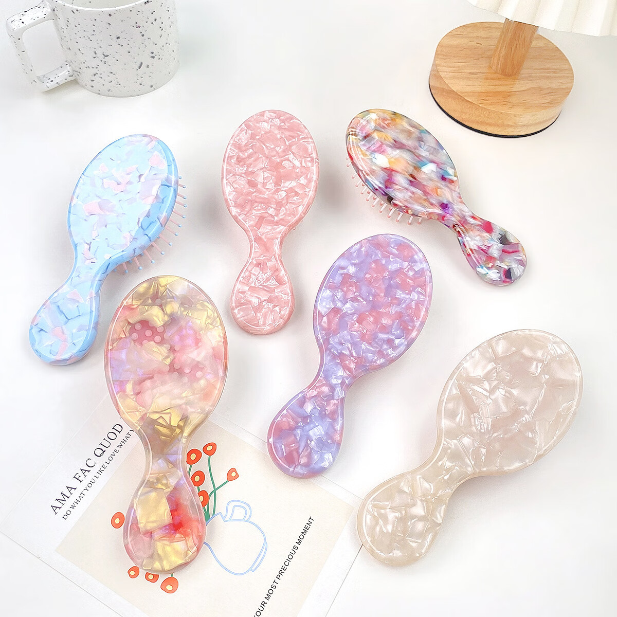 【优选】醋酸板材气囊梳儿童气垫梳气质可爱少女发梳小号便携按摩 花色14CM(1个装) -