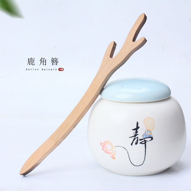 手工打模簪子送女朋友抖音同款木质簪盘发网红发钗 桃木鹿角半成品