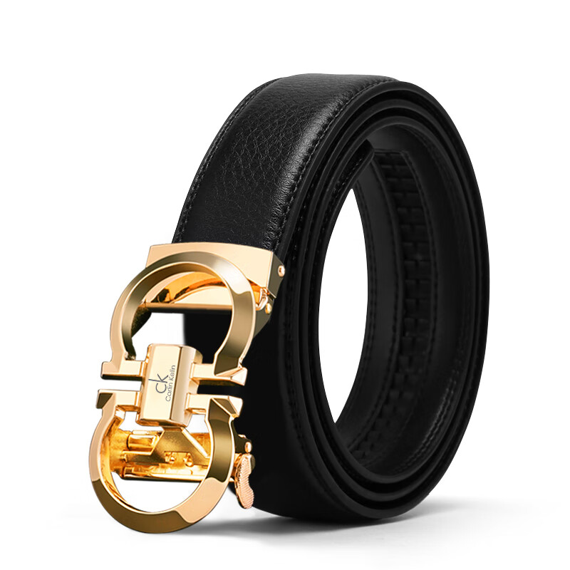 POACY男士皮带真牛皮 商务腰带男时尚裤带男款字母简约 礼物 大C02金色 115cm 【裤码35-37】
