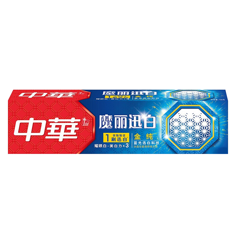 中华牙膏魔丽迅白牙膏清新口气家用组合装男女士 金纯耀眼白100g