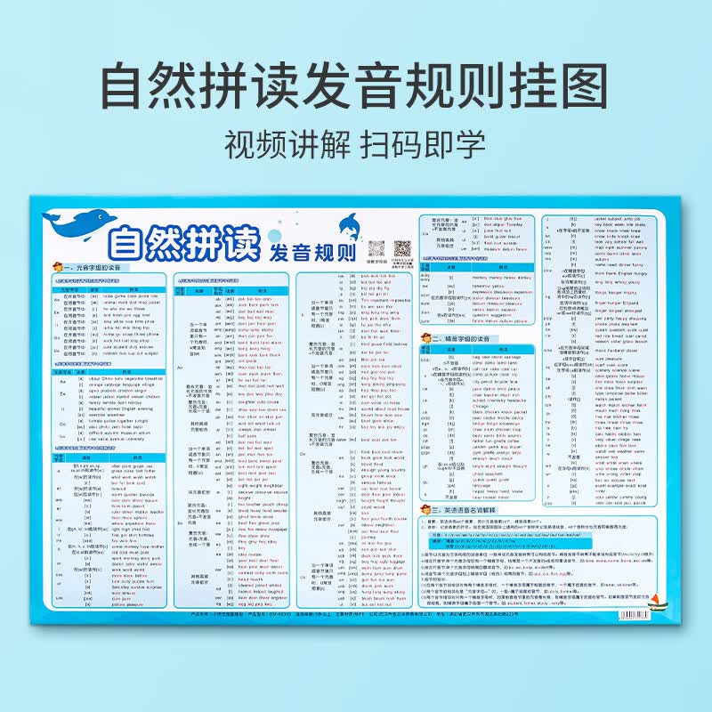 卡吉柰自然拼读发音规则表48个英语教材学习音标神器有声早教挂图