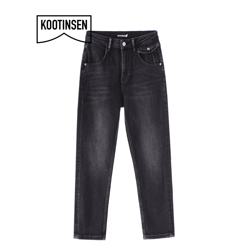 古田森女装灰黑高腰牛仔老爹裤宽松舒适牛仔裤长裤1882 黑灰色 24码