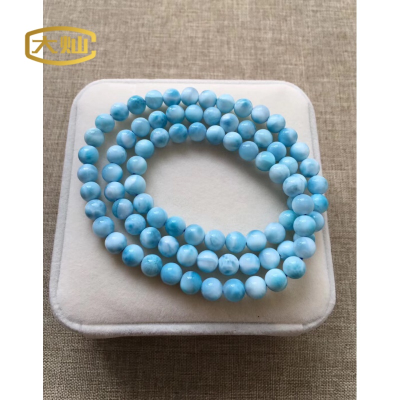 大灿 7mm天然冰种海纹石多圈手链拉利玛三圈手串男女款礼物中秋礼品