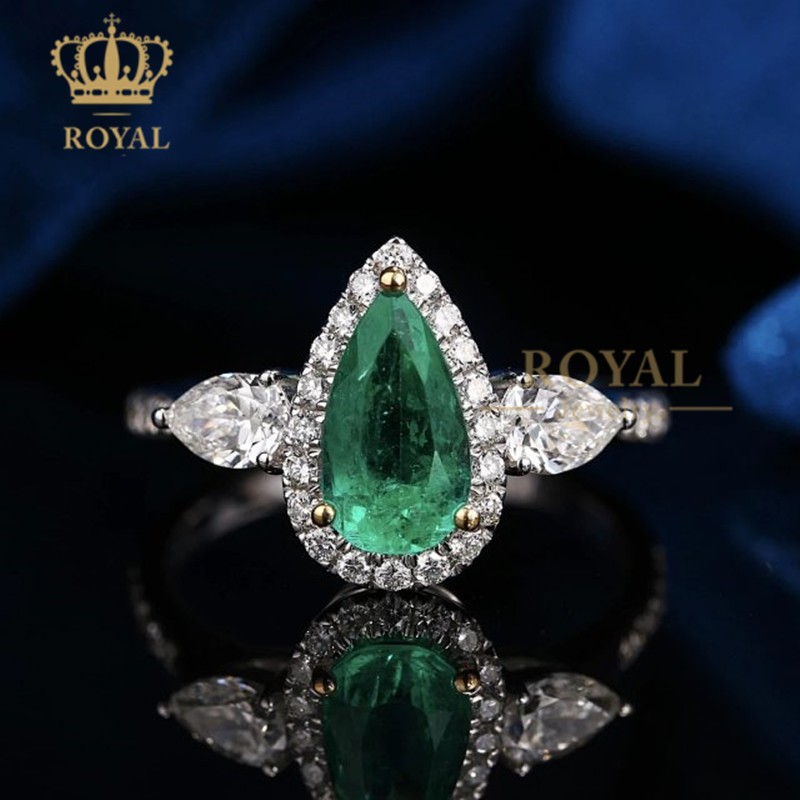 royalpick定制祖母绿戒指女戒钻戒水滴形18k金钻石送人老婆女友节生日