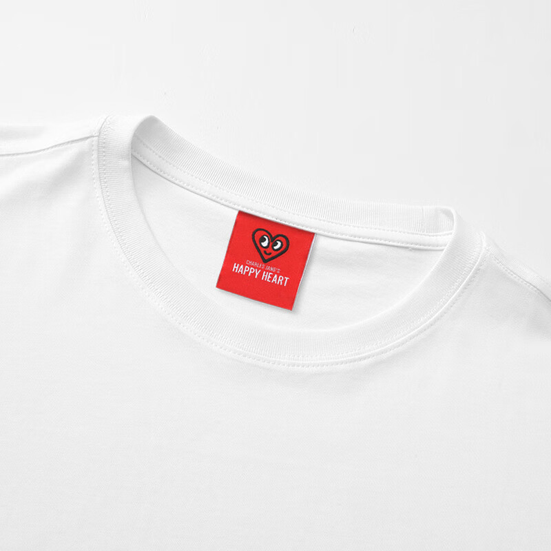 查尔斯桃心cleanfit极简桃心印花基础款纯棉T恤休闲宽松短袖情侣男女同款 白色 M