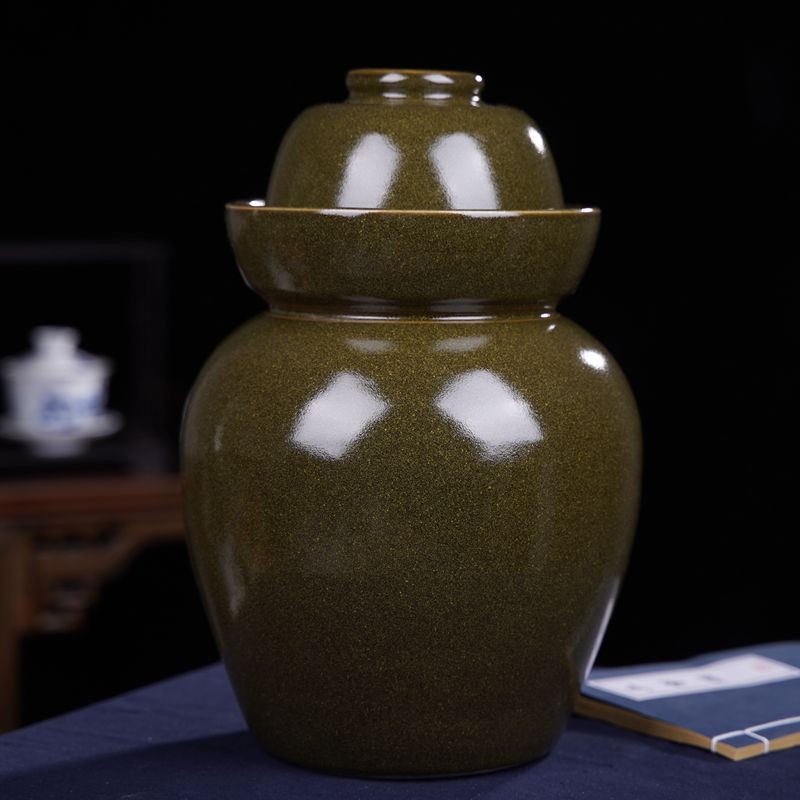 翼榀瓷緣景德鎮(zhèn)家用陶瓷大號四川密封泡菜壇子仿古加厚酸菜壇腌咸鴨蛋菜缸 茶葉末泡菜壇10斤裝.+泡菜夾子