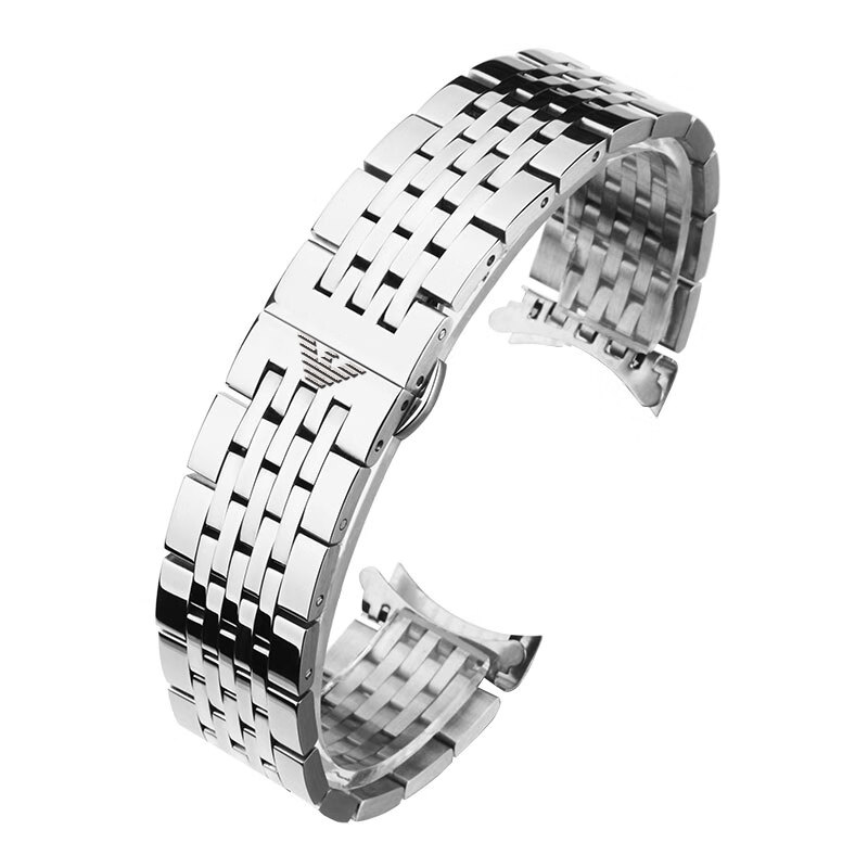 适配阿玛尼手表带男钢带ar60008/2477/2434蝴蝶扣精钢女士表带22 银色