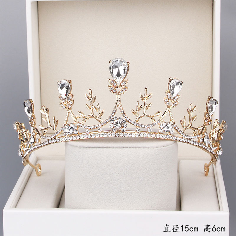 头饰婚纱配饰结婚配饰超仙美大气发饰成人生日王冠 h-1皇冠-(金色)