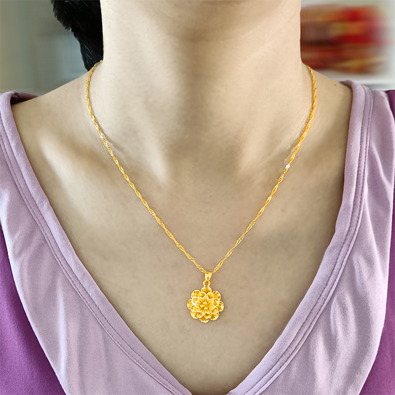 千影珠宝黄金项链9999足金吊坠花朵素金坠子女款真金链子素链套链妈妈