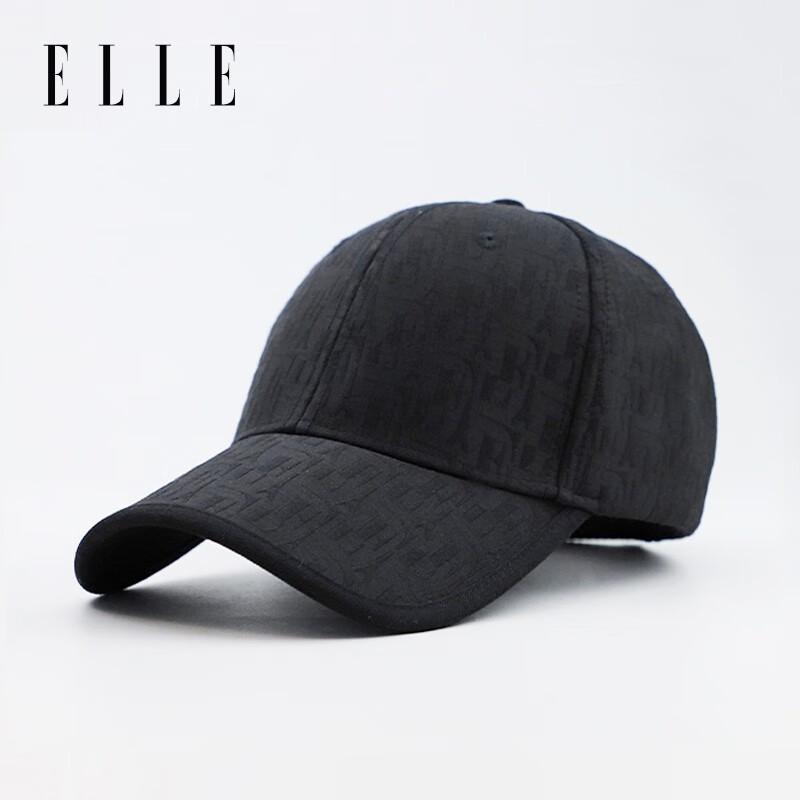 ELLE棒球帽男女时尚情侣鸭舌帽户外遮阳防晒提花帽子可调节 经典黑 M 56-58cm