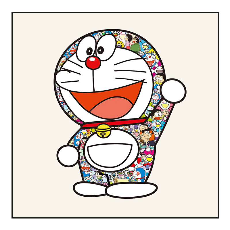 村上隆哆啦a梦挂画潮流卡通猫咪装饰画房间壁画机l a款 40*40厘米(正