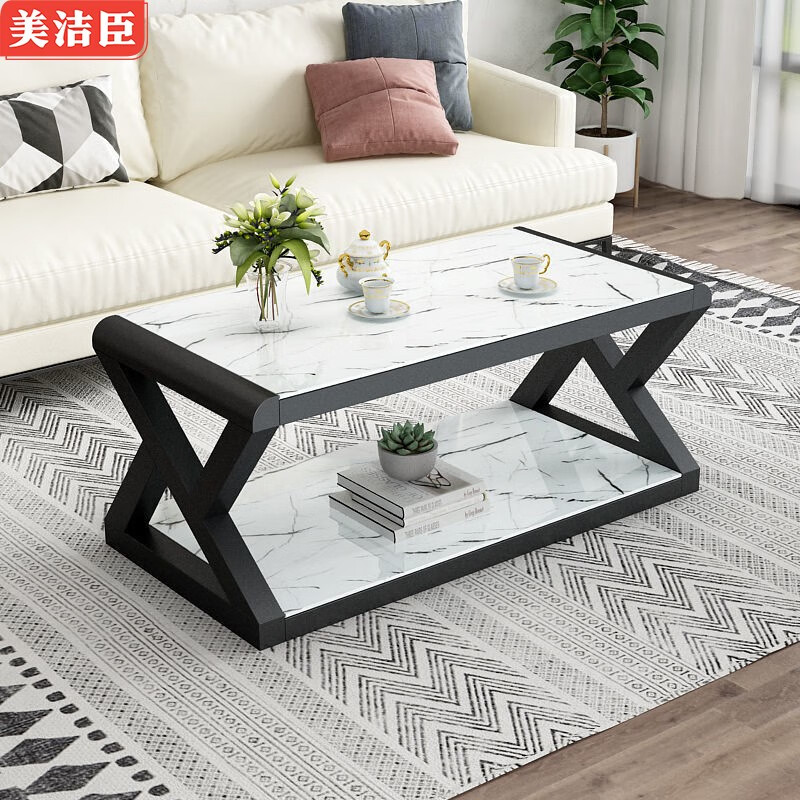 美洁臣 送货上门  钢化玻璃茶几 简约现代烤漆加厚金属框架 简易安装