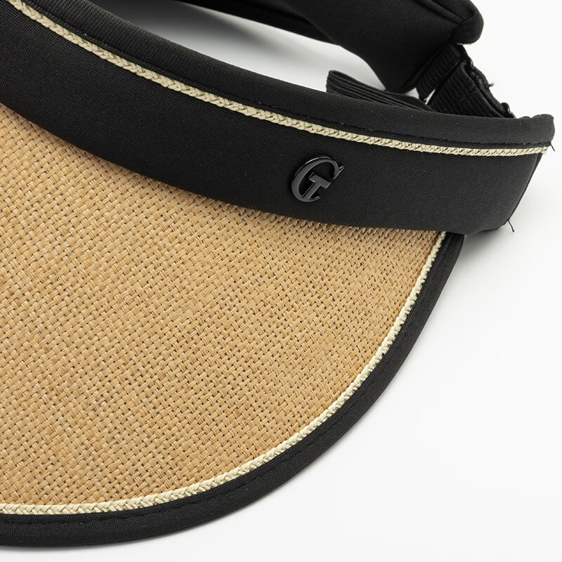 达芬奇密码草编黑胶大檐防晒空顶帽 女遮阳帽户外防晒太阳帽 卡其