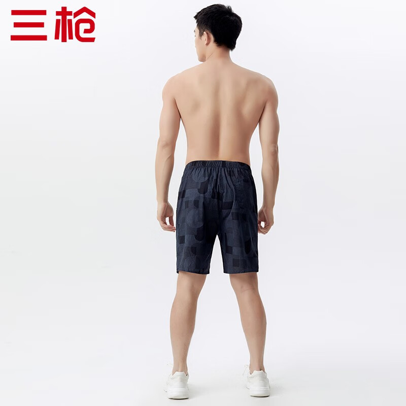 三枪夏季棉质机织布宽松中腰大码男士休闲短裤家居短裤大裤衩沙滩裤 迷幻几何 4XL /190