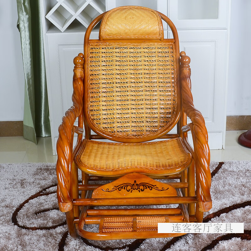 躺椅天然真藤摇椅睡椅老人摇摆椅编织家用型藤椅 精品扭藤摇椅中号