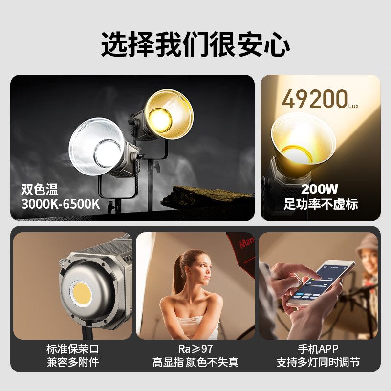 曼比利（Manbily）CFL-200BI双色温直播间灯光LED专业主播摄影灯直播补光灯足功率200W球型深抛柔光箱罩通透柔光灯 【双色温】200W(实际瓦数）标配版