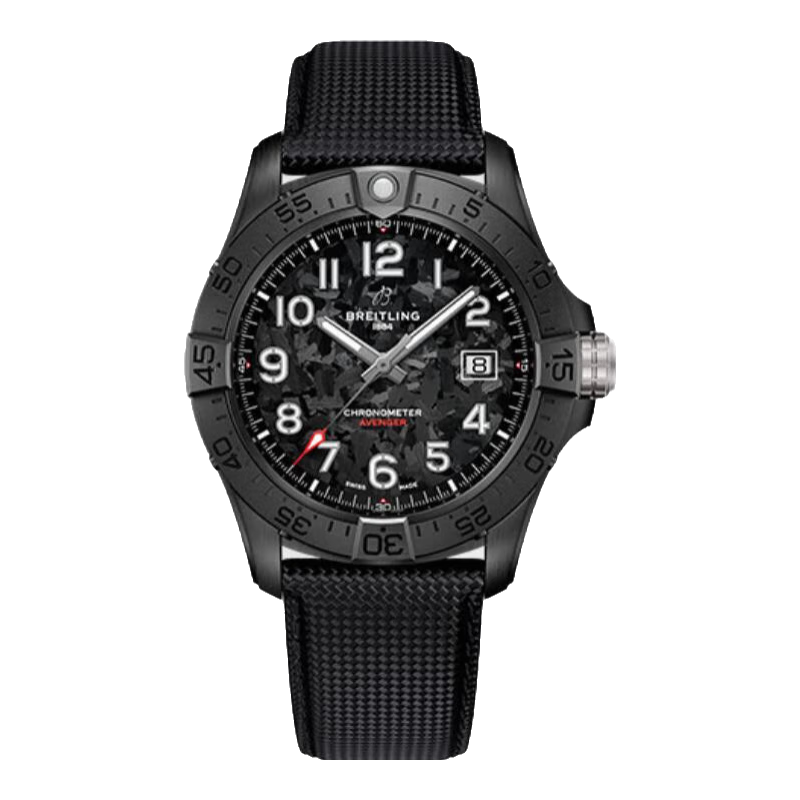 百年靈（BREITLING）【新品上市】復仇者自動(dòng)機械腕表42夜間任務(wù)版瑞士機械表手表 黑色-小牛皮表帶-折疊扣
