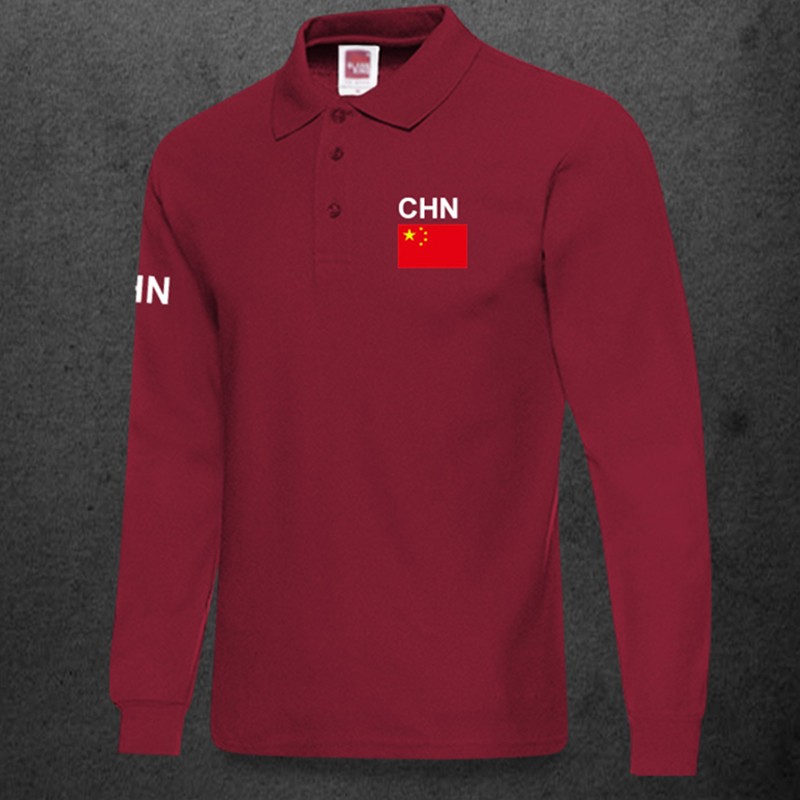 2024春秋新款中国国家队服男装翻领polo衫长袖训练服t恤上衣体恤 红色