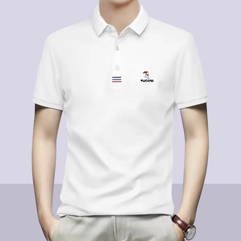 啄木鸟（TUCANO）短袖T恤男Polo领男装半袖夏季纯棉2026新款简约上衣白色翻领t恤男 白色 M (建议115-135斤)