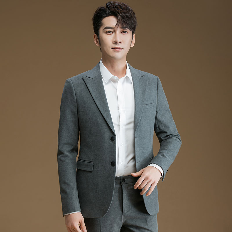 伴郎婚礼服商务正装外套修身休闲西装男 中灰(套装)西裤尺码请备注 46