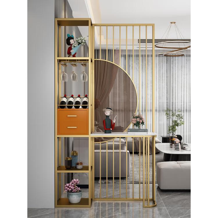 帝芙迪新款轻奢入户屏风酒柜隔断客厅简约带抽屉置物架免打孔不锈钢 a
