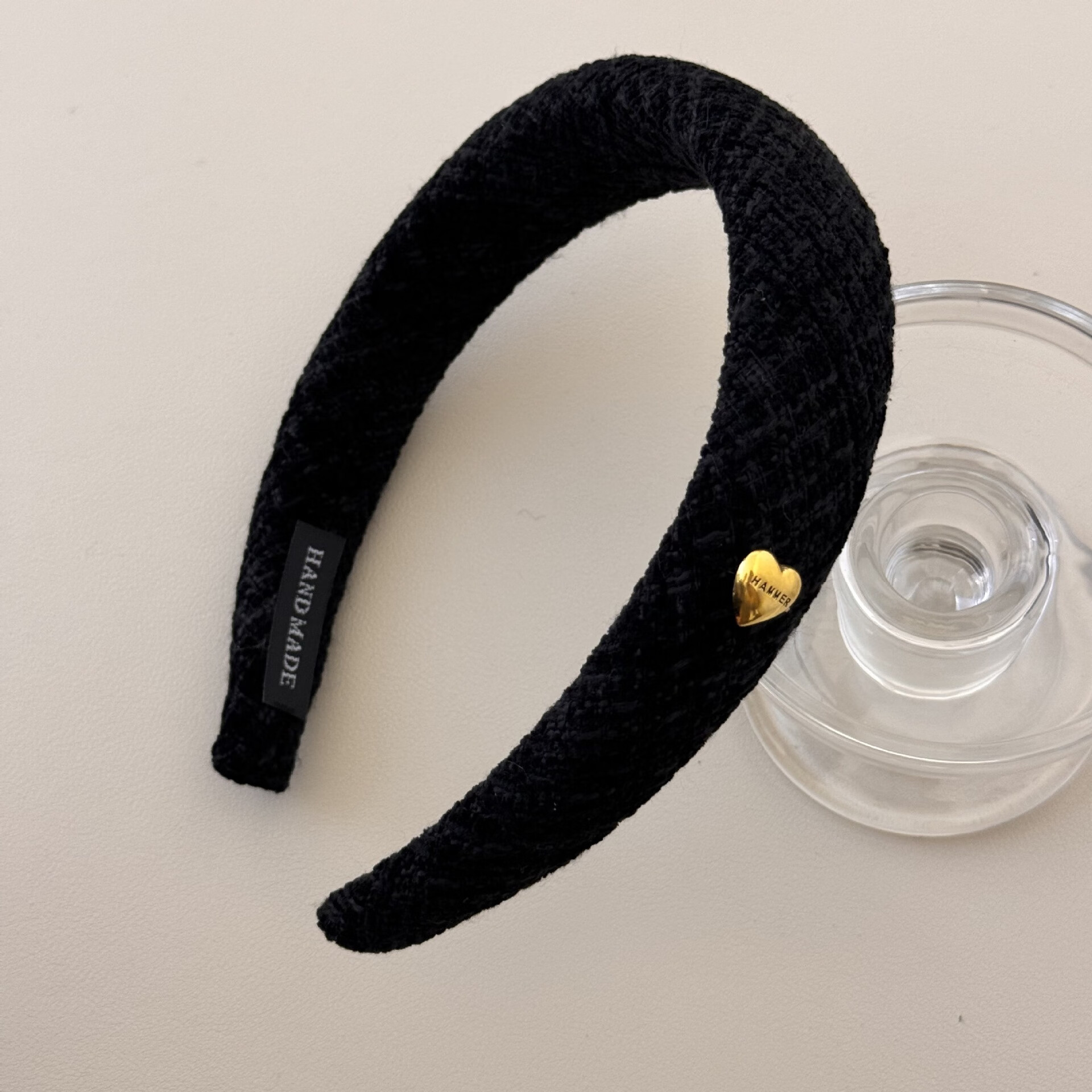 扣爱心复古宽版发箍质感格纹头箍秋冬外出高颅顶发箍发饰品 黑色发箍