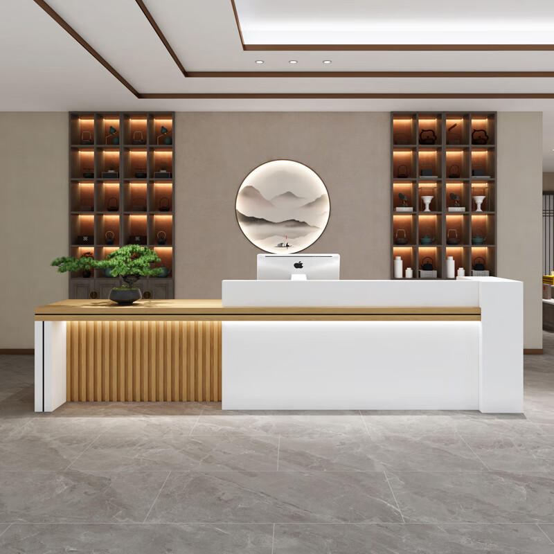 美韵恒 新中式前台售偻部接待台美容院养生馆茶楼吧台收银台公司 白色