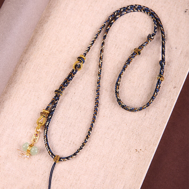 吊坠平安扣挂绳挂脖藏式和田玉挂件绳翡翠挂坠绳子 款式一蓝黄相间