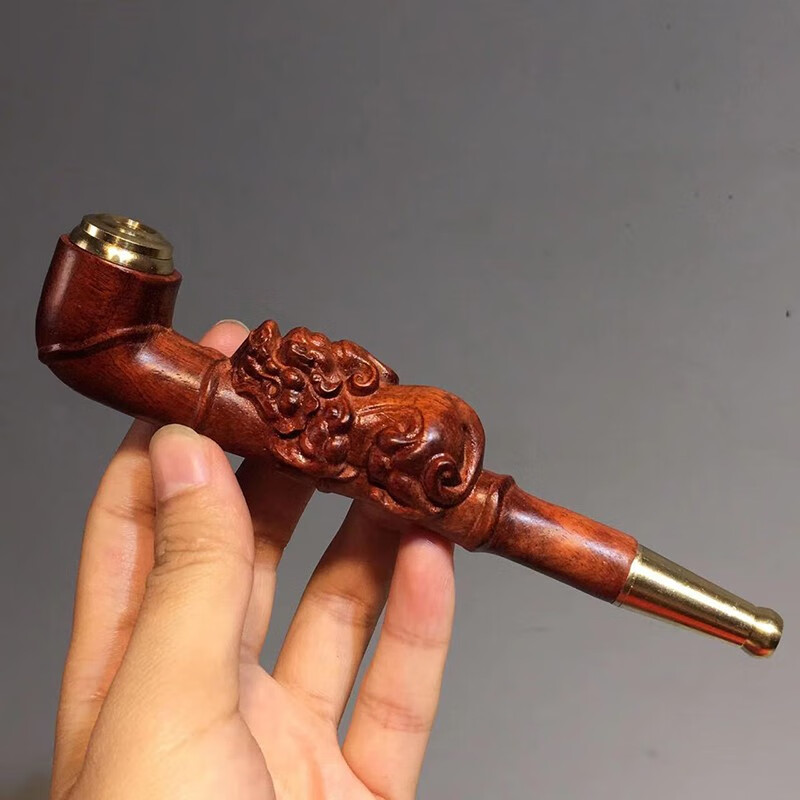 长辈送礼紫檀木烟斗实木雕貔貅烟杆循环过滤烟嘴阴沉木老人烟杆 非洲