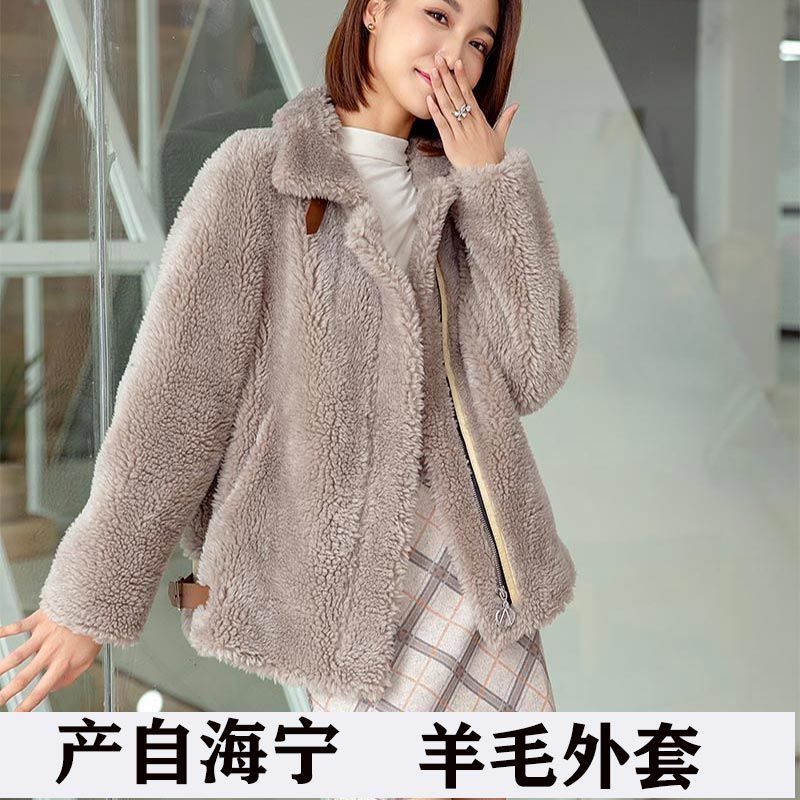 羊羔毛外套女冬季羊羔绒短款外套女潮ins女装羊毛羔sn7634 青灰色百搭