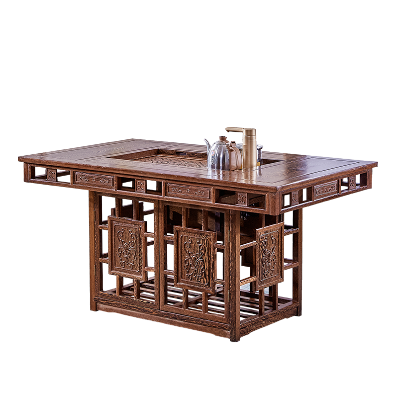 景典 红木家具 非洲鸡翅木(学名:非洲崖豆木) 双用茶桌 实木茶桌中式客厅餐厅办公室茶几套装功夫茶台 1.48米双用茶桌*1+副椅*5