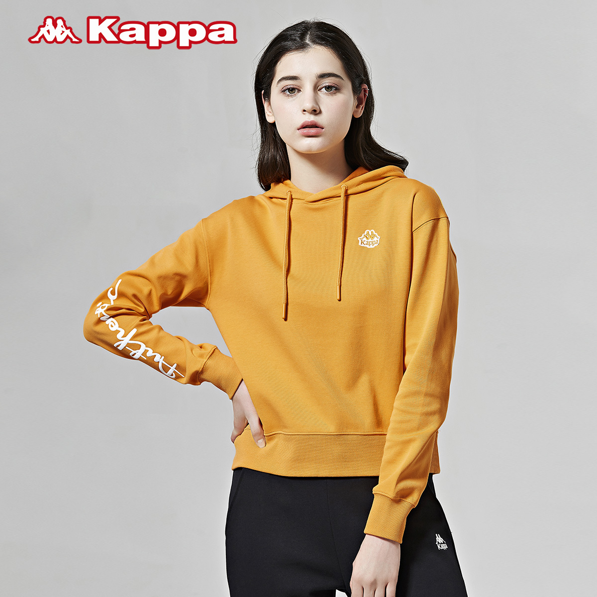 推荐kappa卡帕女款运动卫衣休闲套头帽衫外套新款k0a22mt02 金盏桔