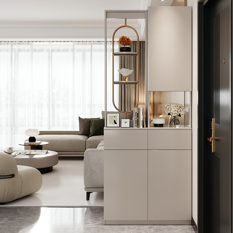 入户玄关酒柜屏风客厅储物隔断现代简约门口鞋柜一体柜 香槟色【0