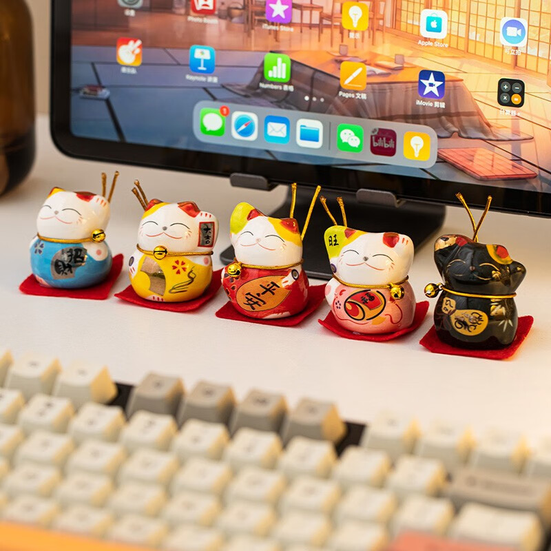 车载办公室电脑桌面工位装饰品治愈系小礼物 【五福临门】招财猫组合