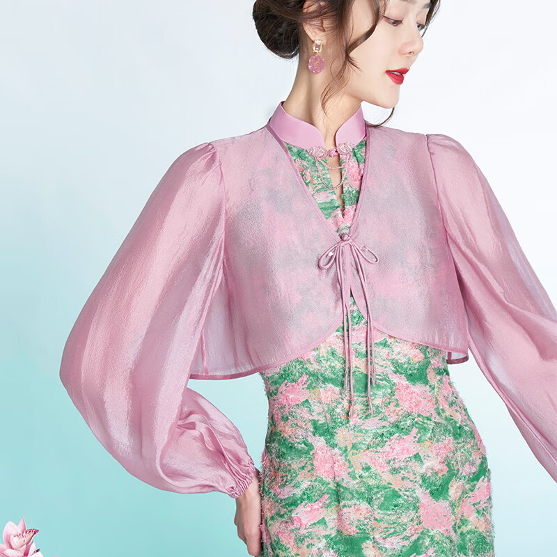 四美子四美子改良绿色连衣裙女秋【画媚露荷衣】2023年新款撞色露肩旗袍 露荷衣罩衫 L码  105-115斤高性价比高么？