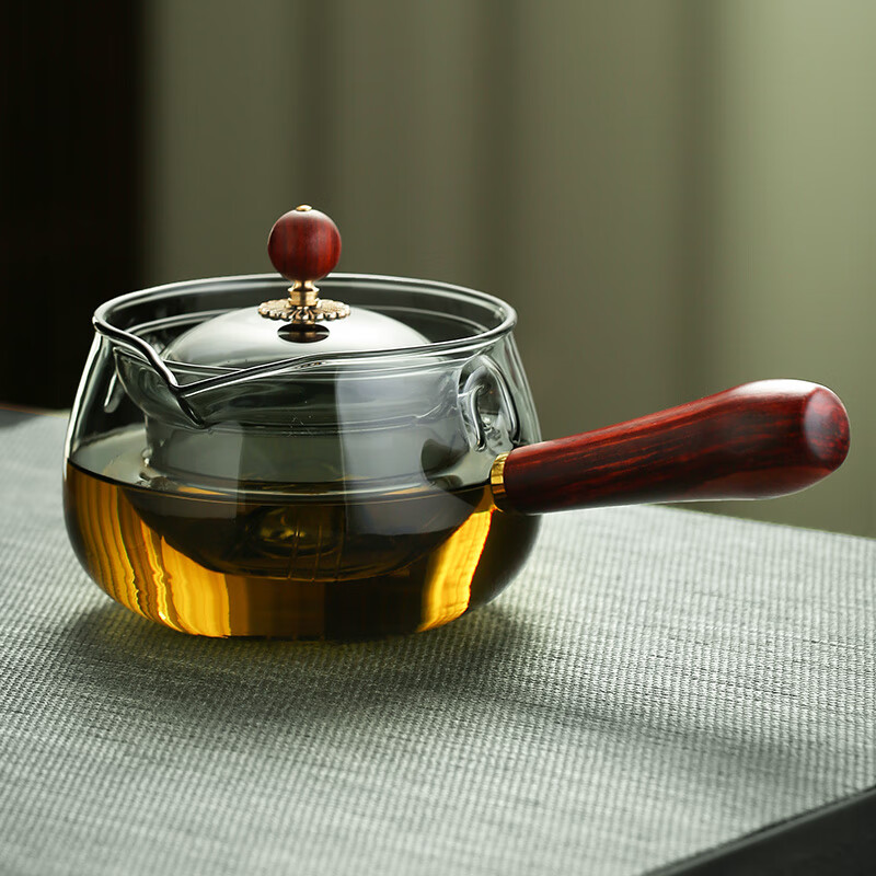 啟潤耐高溫單壺小青柑悶泡玻璃逍遙壺功夫茶具煮茶爐側把茶壺泡茶家用 逍遙壺煙灰色