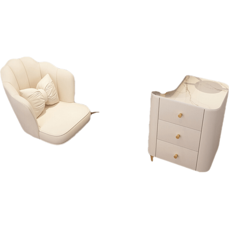 千番町 全实木岩板梳妆台卧室轻奢现代简约化妆台小户型化妆桌 全实木岩板米白80cm桌+柜+智能镜+花瓣椅 整装