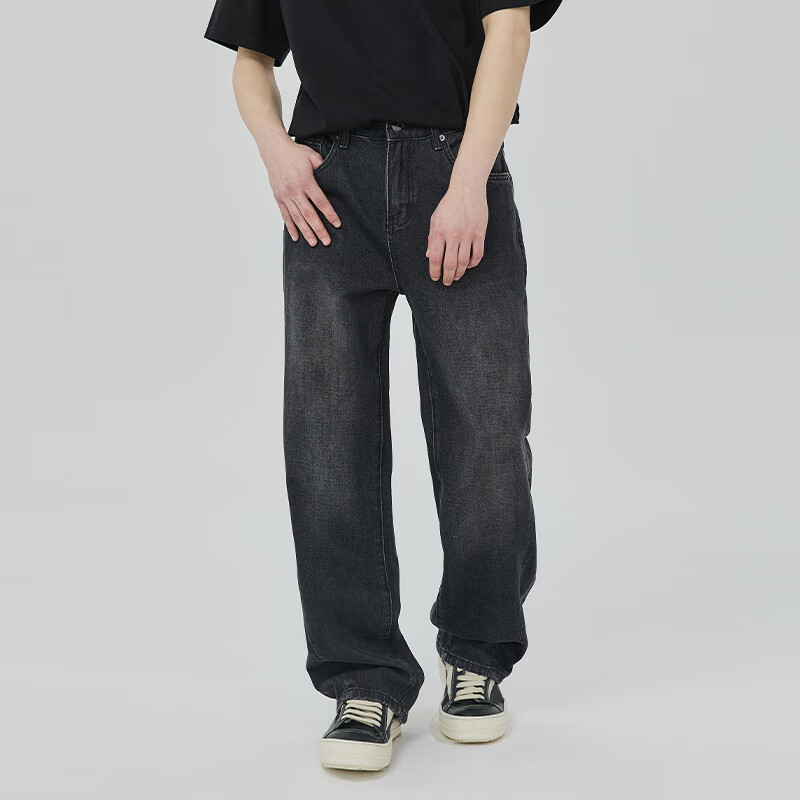 climax vision水洗做旧阔腿牛仔裤男宽松直筒长裤cleanfit裤子潮牌