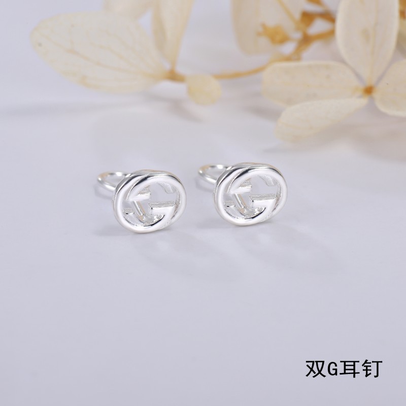 龙姑娘990足银耳钉耳棒女气质简约韩国百搭养耳耳环星座耳饰 双g耳钉