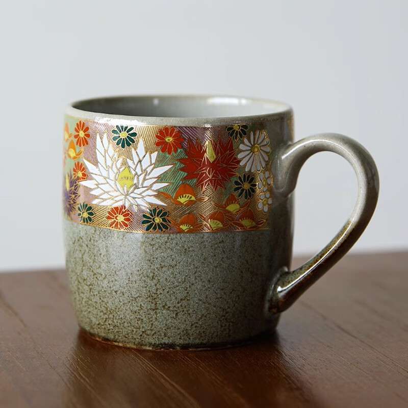 北野工坊日式手工茶具金花吉马克杯陶瓷杯子水杯茶杯 金花吉马克杯