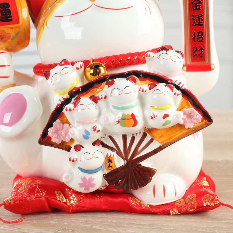 石玥 大号电动摇手陶瓷招财猫店铺公司开业礼品办公室桌面摆件乔迁 六福招财猫26*19*22cm