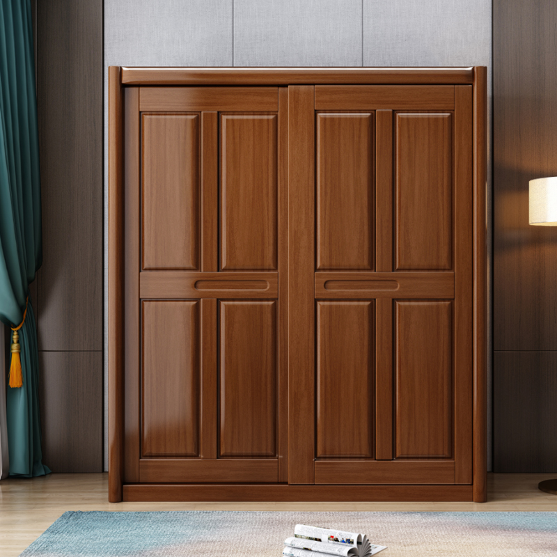 全友家私衣柜 现代中式胡桃木实木趟门衣柜小户型推拉门衣柜卧室2门