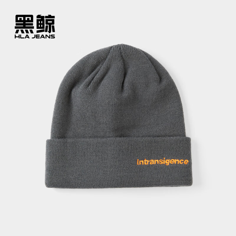 黑鲸保暖针织帽冬季时尚字母绣花装饰帽子 蓝灰26 均码