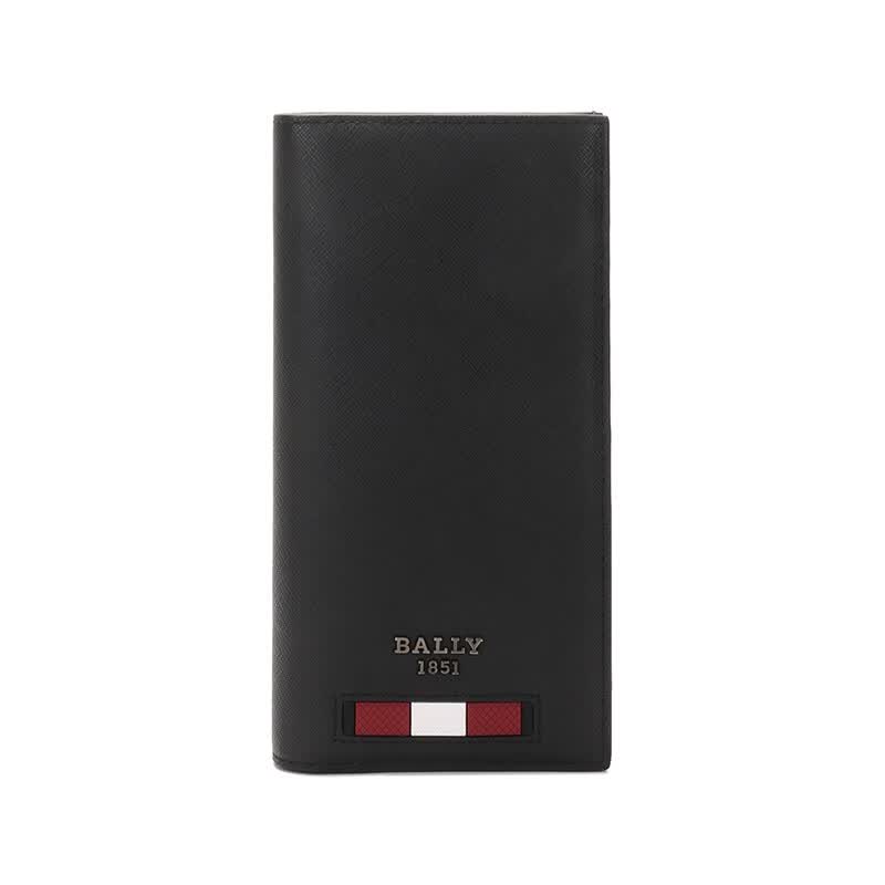巴利 bally 奢侈品 男士涂层再生牛皮革长款钱包钱夹黑色红白条纹
