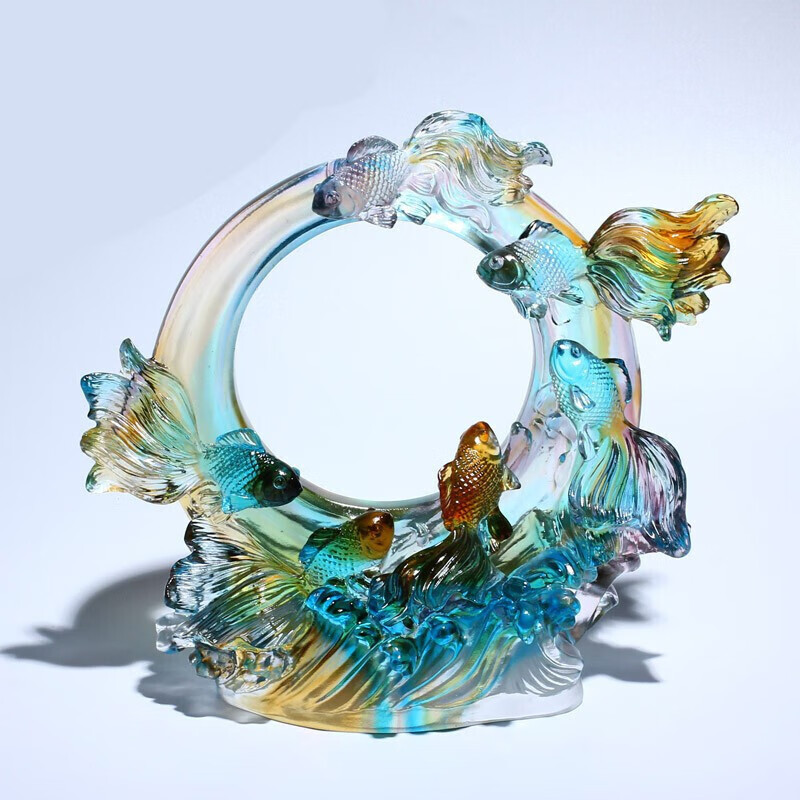 玉满堂鱼工艺品送朋友客户礼物乔迁新居搬家礼品 金玉满堂小(底座