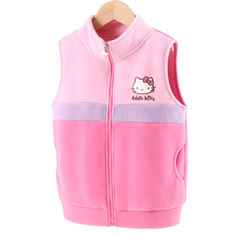 Hello Kitty女童马甲秋装2025新款儿童摇粒绒外穿童装洋气中大童坎肩马夹春季 玫红 513287 130